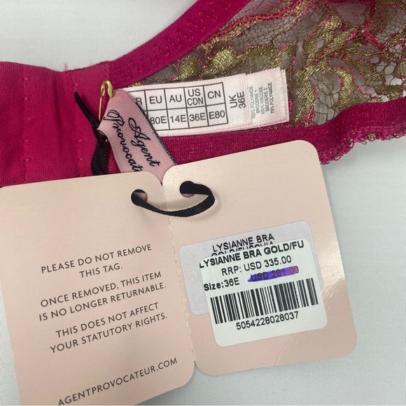 Agent Provocateur Lysianne Gold Fuchsia Bra NWT $335 - Picture 10 of 16